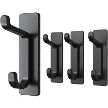 Self Adhesive Hooks, Extra Sticky and Strong, Hanging up to 6KG, Heavy Duty Stick on, No-Nail Hook for Back of Door, Black, 4 Pack
