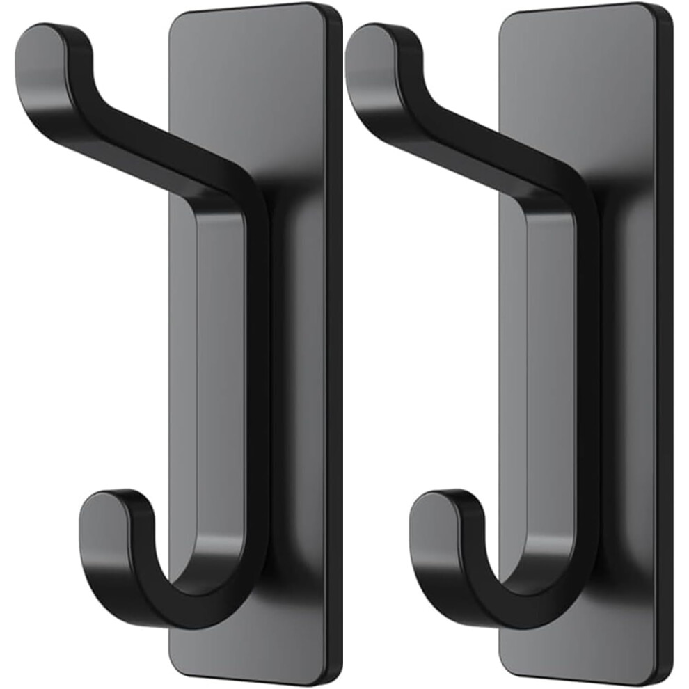 pickpiff Black Self Adhesive Hooks, Sticky Hooks Extra Sturdy, Hanging up to 6KG,  for Towel Coat Hat Purse in Bathroom Shower Kitchen, 2 Pack