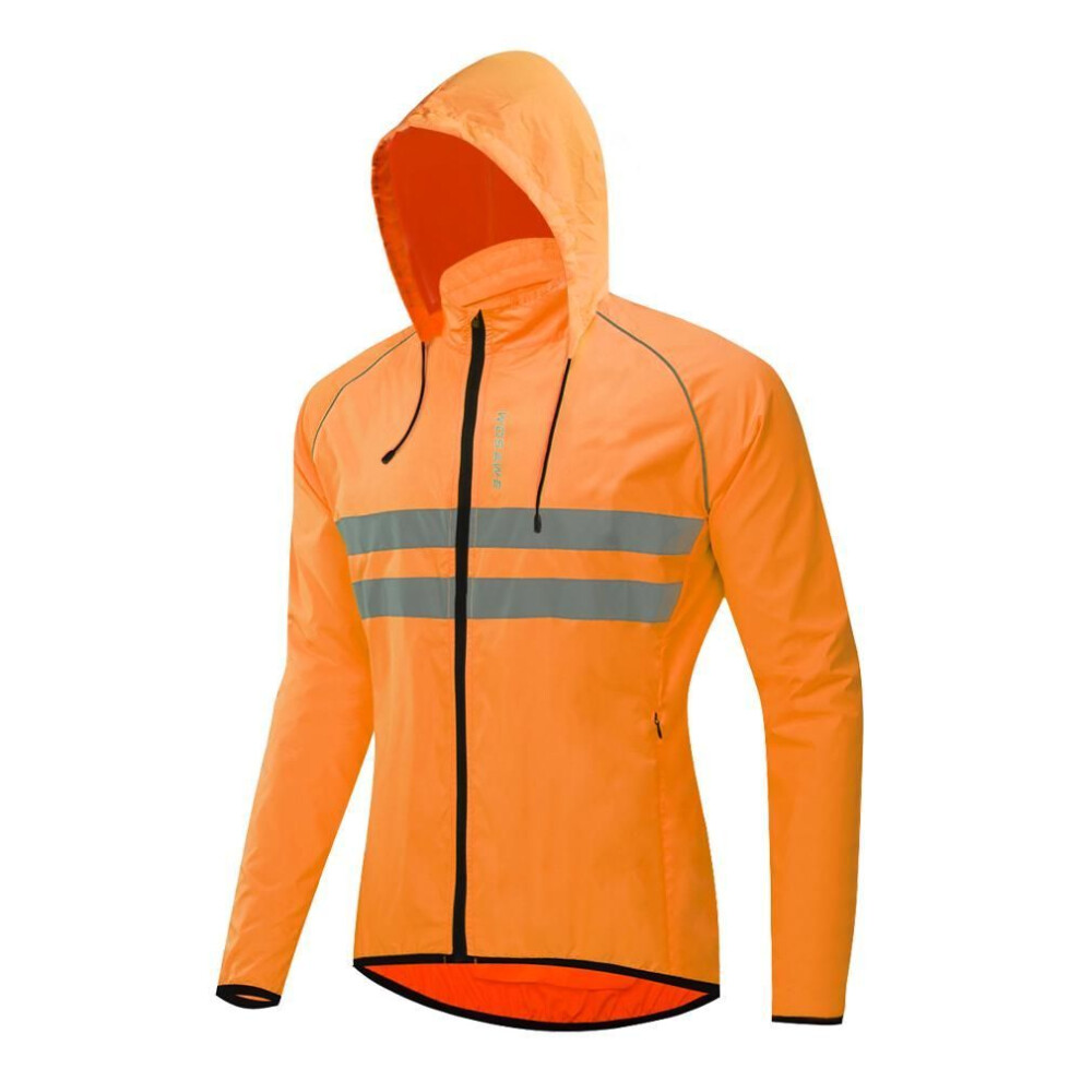 (orange, 3XL) WOSAWE Cycling Jacket Hooded Hi Vis Waterproof Windproof Bike Jersey Bicycle Wind Coat Mens