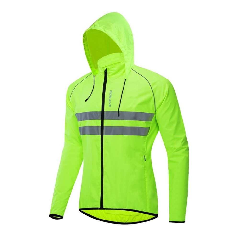 (green, 3XL) Wosawe Cycling Jacket Hooded Hi Vis Waterproof Windproof Bike Jersey Bicycle Wind Coat Mens