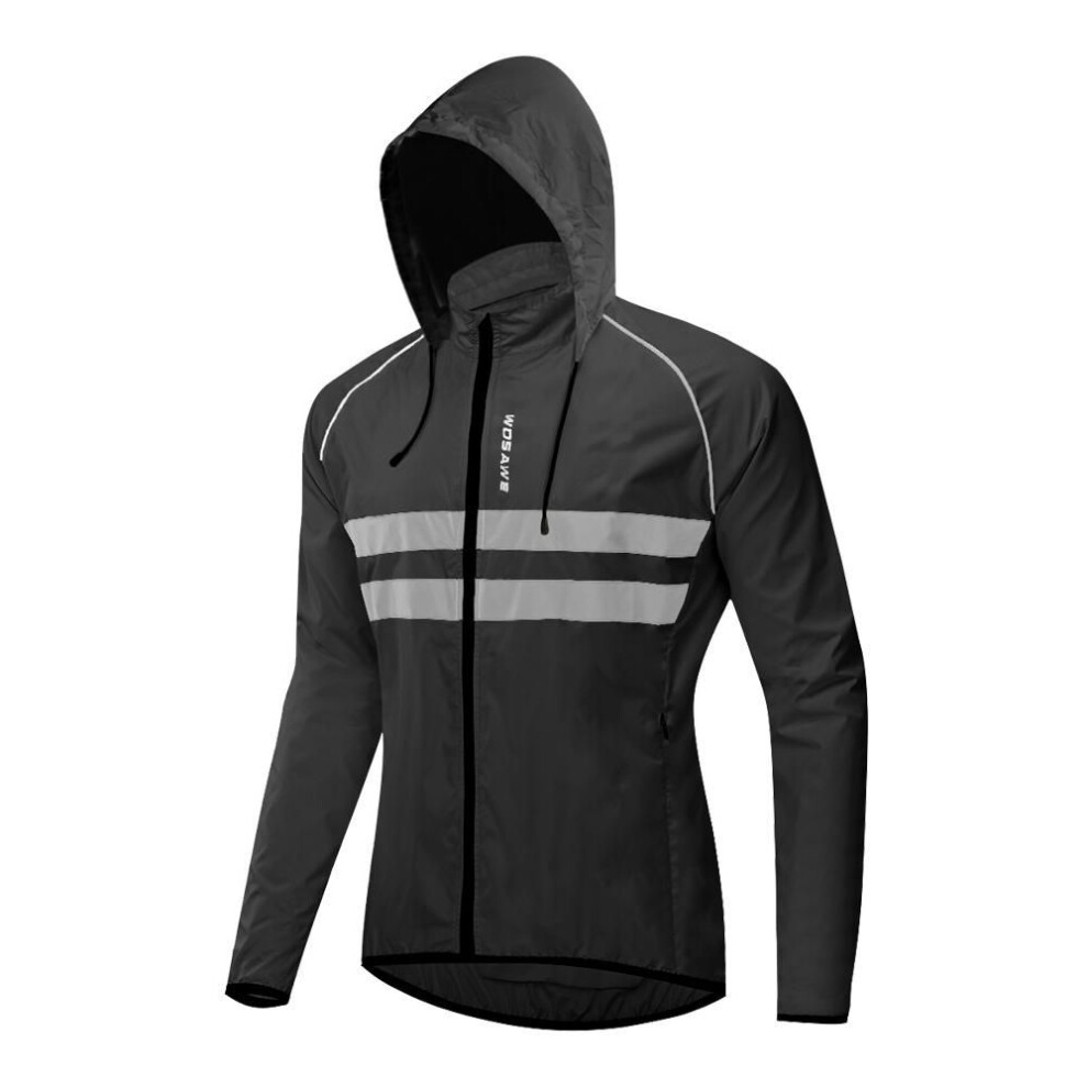 (black, 3XL) Wosawe Cycling Jacket Hooded Hi Vis Waterproof Windproof Bike Jersey Bicycle Wind Coat Mens