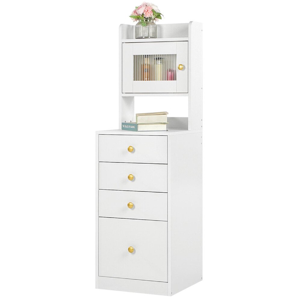Hello-5ive Chest of Drawers Bedside Table, 4 Drawer Dresser Cabinet with Shelves, Wooden Bedside Cabinet for Bedroom