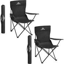 Set of 2 Camping Chairs Lightweight Folding Portable Arm Rest Outdoor Cup Holder