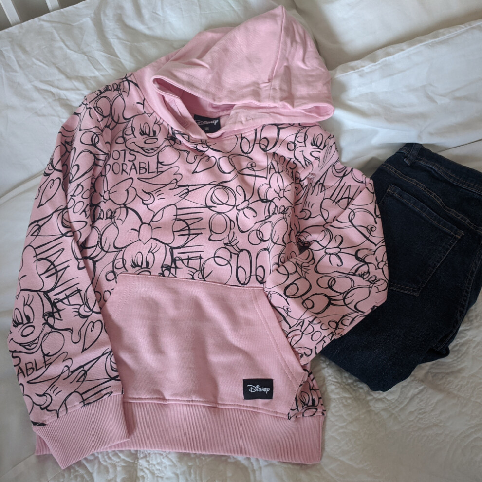 (7-8 Years / 122-128 cms) Minnie Mouse - Girls AOP Hoodie (Kangaroo pocket)