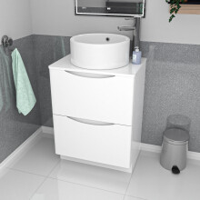 Nes Home 600mm White Freestanding Vanity Unit, Worktop With Round Bowl Basin