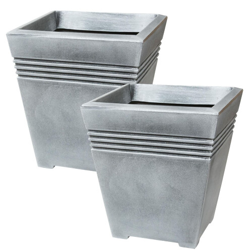 2 x Square Venice Planter Lightweight Grey Flower Pots 1