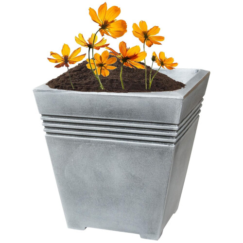 2 x Square Venice Planter Lightweight Grey Flower Pots 2