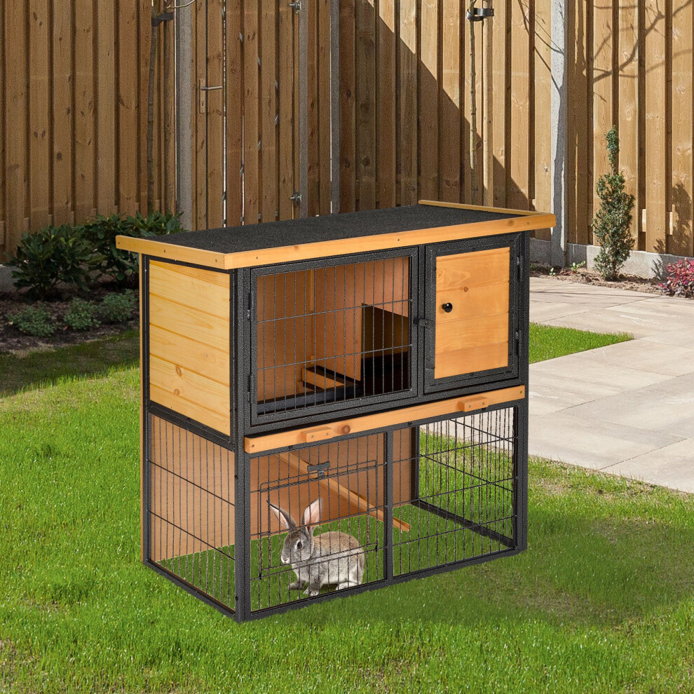 PawHut Wood-metal Rabbit Hutch Elevated Pet House Outdoor 89.5 x 45 x 81cm