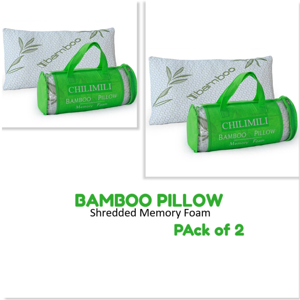 (Bamboo Pillow (Pack of 2)) Bamboo Pillow Shredded Memory Foam Antiallergy Orthopedic Neck Back Head Support