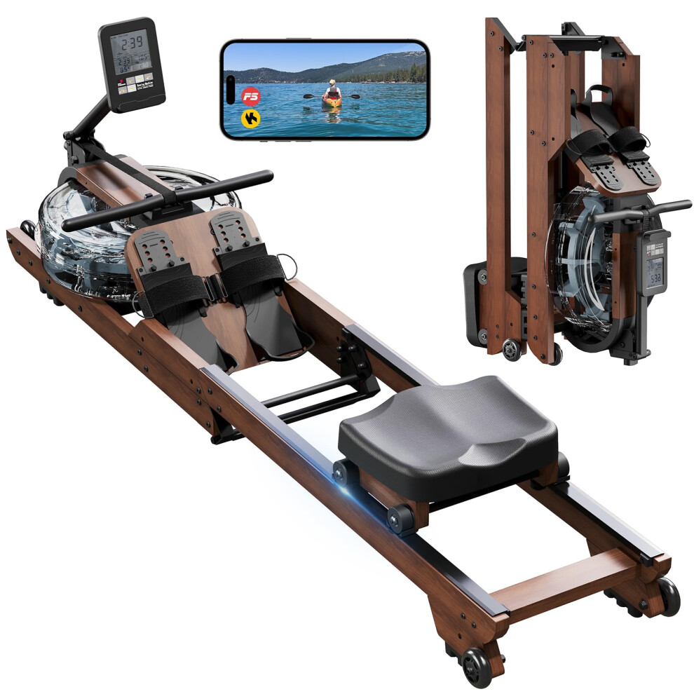 Dripex Wooden Folding Rowing Machine for Home Gym Water Rower Supports