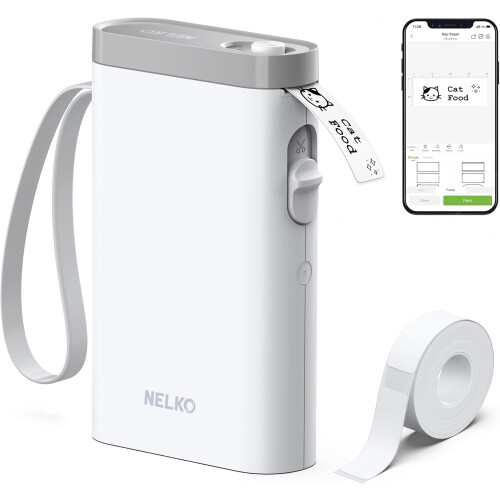 Nelko Label Maker Machine with Tape P21 Portable Bluetooth Label Printer Handheld Sticker Mini Label Makers Multiple Templates for Office Home White