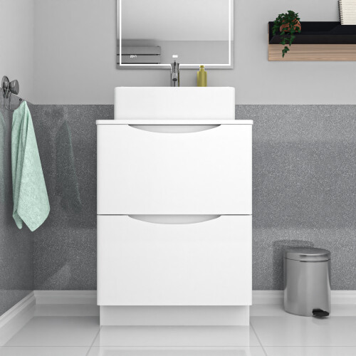 NES Home Nes Home 600mm White Freestanding Vanity Unit, Worktop With Square Bowl Basin 1
