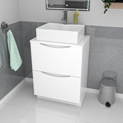 NES Home Nes Home 600mm White Freestanding Vanity Unit, Worktop With Square Bowl Basin