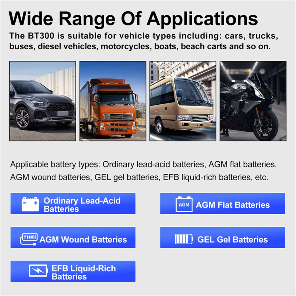 Testeur de batterie de voiture BT300, système d'outils de batterie de voiture