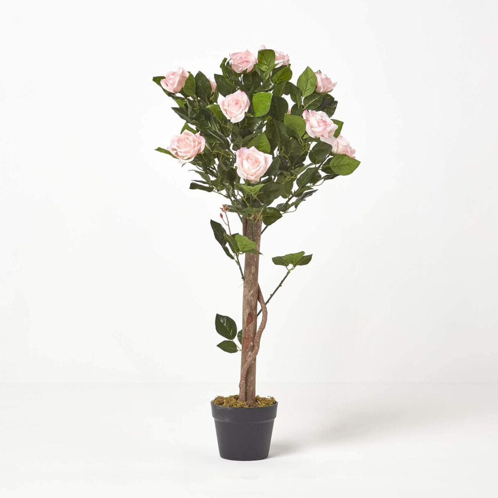 Homescapes () Potted Rose Tree Artificial Plant With Lifelike Leaves And Single Trunk, 90 Cm Pink/Green