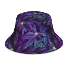 (Psychedelic Purple Cannabis Marijuana Weed Pot Leaves_6368) Bucket Hat Reversible Reflective for Men Women - UV50+ Sun Protection Double-Sided Fishing Hat with 360 Safety Strips Summer Outdoor