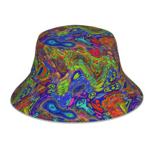 (Psychedelic_7097) Bucket Hat Reversible Reflective for Men Women - UV50+ Sun Protection Double-Sided Fishing Hat with 360 Safety Strips Summer Outdoor