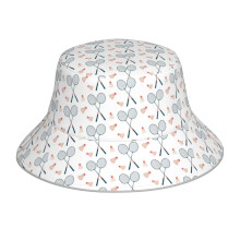 (Let's Play Badminton - Sweet Illustration In Blue Red_4830) Bucket Hat Reversible Reflective for Men Women - UV50+ Sun Protection Double-Sided Fishing Hat with 360 Safety Strips Summer Outdoor