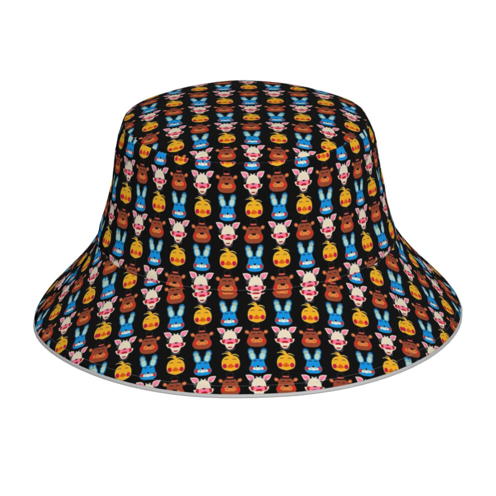 (Five Nights At Freddy's 2_5910) Bucket Hat Reversible Reflective for Men Women - UV50+ Sun Protection Double-Sided Fishing Hat with 360 Safety Strips Summer Outdoor
