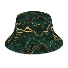 (Emerald Green And Gold Malachite Pattern_9229) Bucket Hat Reversible Reflective for Men Women - UV50+ Sun Protection Double-Sided Fishing Hat with 360 Safety Strips Summer Outdoor