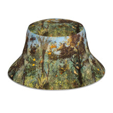 (ANTIQUE ROMAN WALL PAINTING Flower Garden Flying Birds ,Quince And Apple Trees _9634) Bucket Hat Reversible Reflective for Men Women - UV50+ Sun Protection Double-Sided Fishing Hat with 360 Safety Strips Summer Outdoor