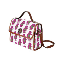 (Barney The Dinosaur_4818) Canvas Crossbody Handbag with Lock Top All Over Print Retro Messenger Bag for Women, Girl Brown Trim & Adjustable Shoulder Strap Waterproof 10.8"L