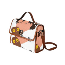 (Fancy Rum Ham_3674) Canvas Crossbody Handbag with Lock Top All Over Print Retro Messenger Bag for Women, Girl Brown Trim & Adjustable Shoulder Strap Waterproof 10.8"L