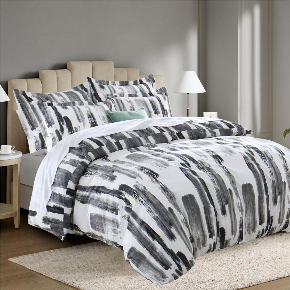 (Grey Stripe, King) Reversible Printed Duvet Cover Single Double King