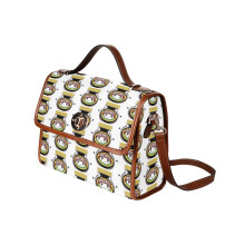 (Marmite Cutie_13395) Canvas Crossbody Handbag with Lock Top All Over Print Retro Messenger Bag for Women, Girl Brown Trim & Adjustable Shoulder Strap Waterproof 10.8"L