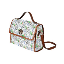 (anesthesia_5917) Canvas Crossbody Handbag with Lock Top All Over Print Retro Messenger Bag for Women, Girl Brown Trim & Adjustable Shoulder Strap Waterproof 10.8"L