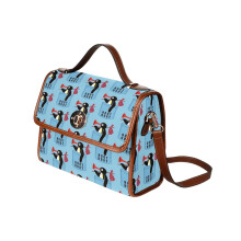(Angry Pingu Noot Noot Pocket Official Merch_22707) Canvas Crossbody Handbag with Lock Top All Over Print Retro Messenger Bag for Women, Girl Brown Trim & Adjustable Shoulder Strap Waterproof 10.8"L