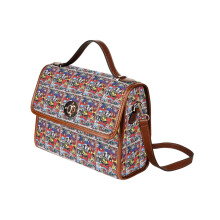 (autobots_2399) Canvas Crossbody Handbag with Lock Top All Over Print Retro Messenger Bag for Women, Girl Brown Trim & Adjustable Shoulder Strap Waterproof 10.8"L