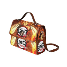 (Demon Slayer Infinity Train_9595) Canvas Crossbody Handbag with Lock Top All Over Print Retro Messenger Bag for Women, Girl Brown Trim & Adjustable Shoulder Strap Waterproof 10.8"L