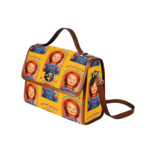 (Chucky Retro Movies_5378) Canvas Crossbody Handbag with Lock Top All Over Print Retro Messenger Bag for Women, Girl Brown Trim & Adjustable Shoulder Strap Waterproof 10.8"L