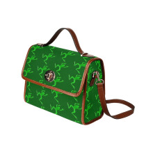 (Frog_11182) Canvas Crossbody Handbag with Lock Top All Over Print Retro Messenger Bag for Women, Girl Brown Trim & Adjustable Shoulder Strap Waterproof 10.8"L