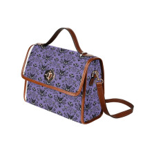 (Purple Haunted Mansion Wallpaper_4299) Canvas Crossbody Handbag with Lock Top All Over Print Retro Messenger Bag for Women, Girl Brown Trim & Adjustable Shoulder Strap Waterproof 10.8"L