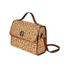 (Giraffe Print Pattern_3831) Canvas Crossbody Handbag with Lock Top All Over Print Retro Messenger Bag for Women, Girl Brown Trim & Adjustable Shoulder Strap Waterproof 10.8"L
