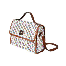 (GUCCI MANE_2813) Canvas Crossbody Handbag with Lock Top All Over Print Retro Messenger Bag for Women, Girl Brown Trim & Adjustable Shoulder Strap Waterproof 10.8"L