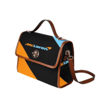 (McLaren F1 2022_9503) Canvas Crossbody Handbag with Lock Top All Over Print Retro Messenger Bag for Women, Girl Brown Trim & Adjustable Shoulder Strap Waterproof 10.8"L