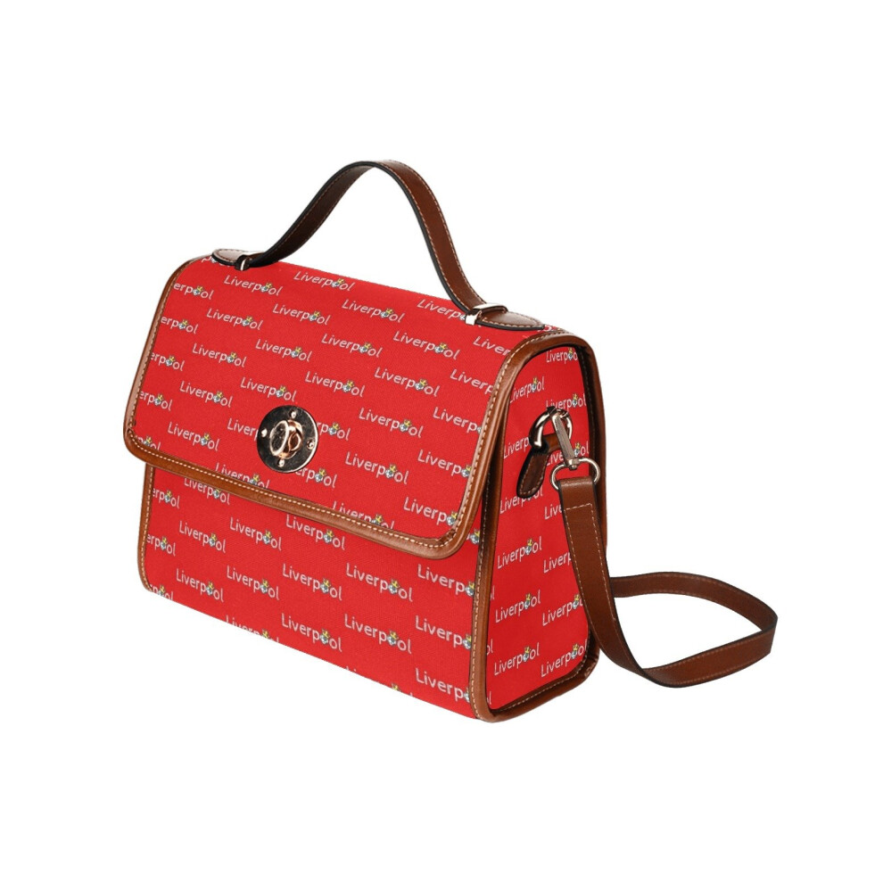 (Liverpool _1609) Canvas Crossbody Handbag with Lock Top All Over Print Retro Messenger Bag for Women, Girl Brown Trim & Adjustable Shoulder Strap Waterproof 10.8"L