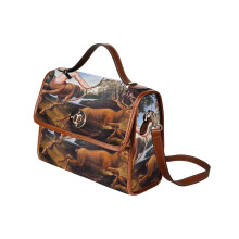(Leslie Knope, Goddess of the Hunt_11925) Canvas Crossbody Handbag with Lock Top All Over Print Retro Messenger Bag for Women, Girl Brown Trim & Adjustable Shoulder Strap Waterproof 10.8"L