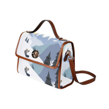 (Snowboarding in Fresh Powder - Winter Paradise_7122) Canvas Crossbody Handbag with Lock Top All Over Print Retro Messenger Bag for Women, Girl Brown Trim & Adjustable Shoulder Strap Waterproof 10.8"L