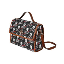 (Smug Mode Smeg Head Red Dwarf Kryten_7656) Canvas Crossbody Handbag with Lock Top All Over Print Retro Messenger Bag for Women, Girl Brown Trim & Adjustable Shoulder Strap Waterproof 10.8"L