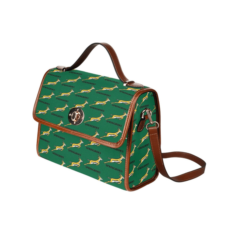 (Springboks Rugby - 2019 Springbok Rugby World Cup Champions_11774) Canvas Crossbody Handbag with Lock Top All Over Print Retro Messenger Bag for Women, Girl Brown Trim & Adjustable Shoulder Strap Waterproof 10.8"L
