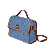 (Stitch In Love !!_14232) Canvas Crossbody Handbag with Lock Top All Over Print Retro Messenger Bag for Women, Girl Brown Trim & Adjustable Shoulder Strap Waterproof 10.8"L