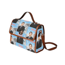 (The Office _6844) Canvas Crossbody Handbag with Lock Top All Over Print Retro Messenger Bag for Women, Girl Brown Trim & Adjustable Shoulder Strap Waterproof 10.8"L