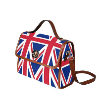 (UNION JACK of England_5944) Canvas Crossbody Handbag with Lock Top All Over Print Retro Messenger Bag for Women, Girl Brown Trim & Adjustable Shoulder Strap Waterproof 10.8"L