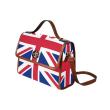 (Union Jack - Best of British_9781) Canvas Crossbody Handbag with Lock Top All Over Print Retro Messenger Bag for Women, Girl Brown Trim & Adjustable Shoulder Strap Waterproof 10.8"L