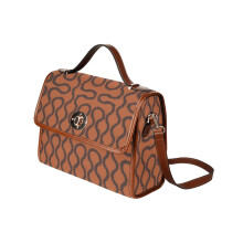 (Vivienne westwood _8151) Canvas Crossbody Handbag with Lock Top All Over Print Retro Messenger Bag for Women, Girl Brown Trim & Adjustable Shoulder Strap Waterproof 10.8"L