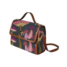 (yayoi kusama art_4401) Canvas Crossbody Handbag with Lock Top All Over Print Retro Messenger Bag for Women, Girl Brown Trim & Adjustable Shoulder Strap Waterproof 10.8"L